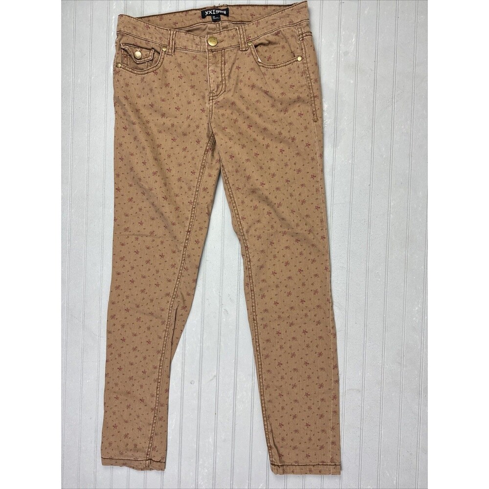 XXI Size 29 Womens Jeans Low Rise Brown Floral Stretch Skinny
